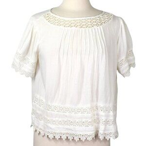 Frenchi White Crop Boho Lace Oversized Short Sleeve Top